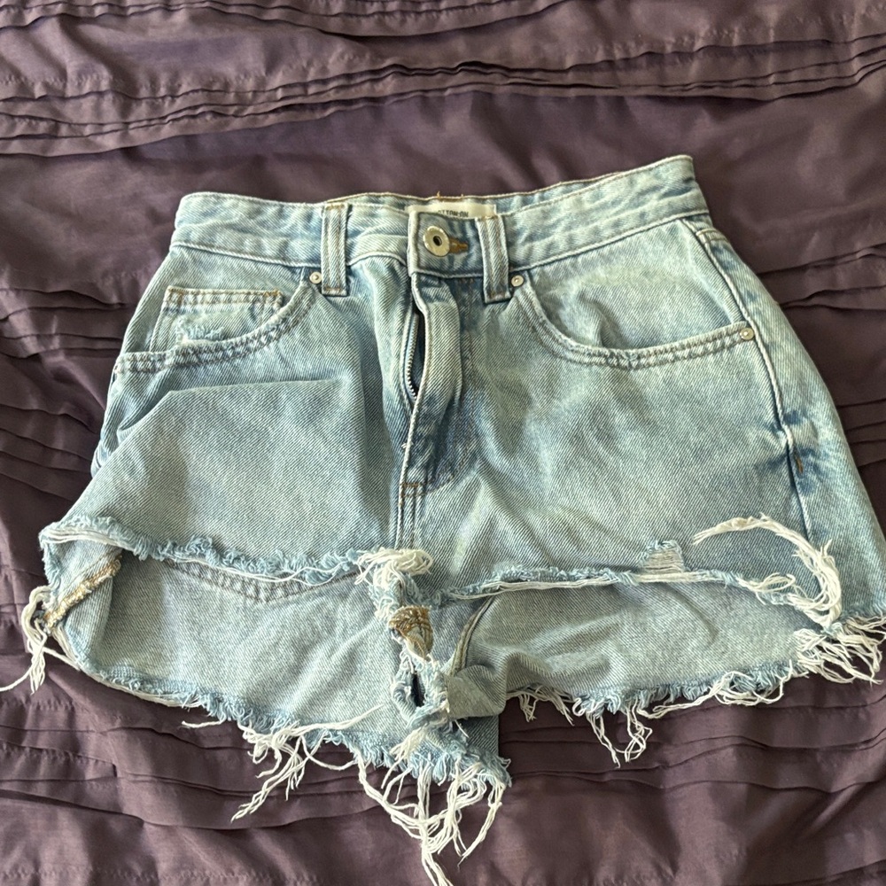 Cotton On Light Blue Frayed Jean Shorts